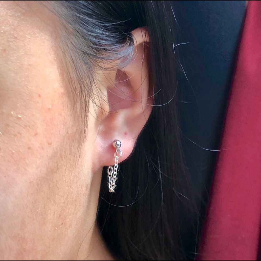 Silver Stud Chain Earrings